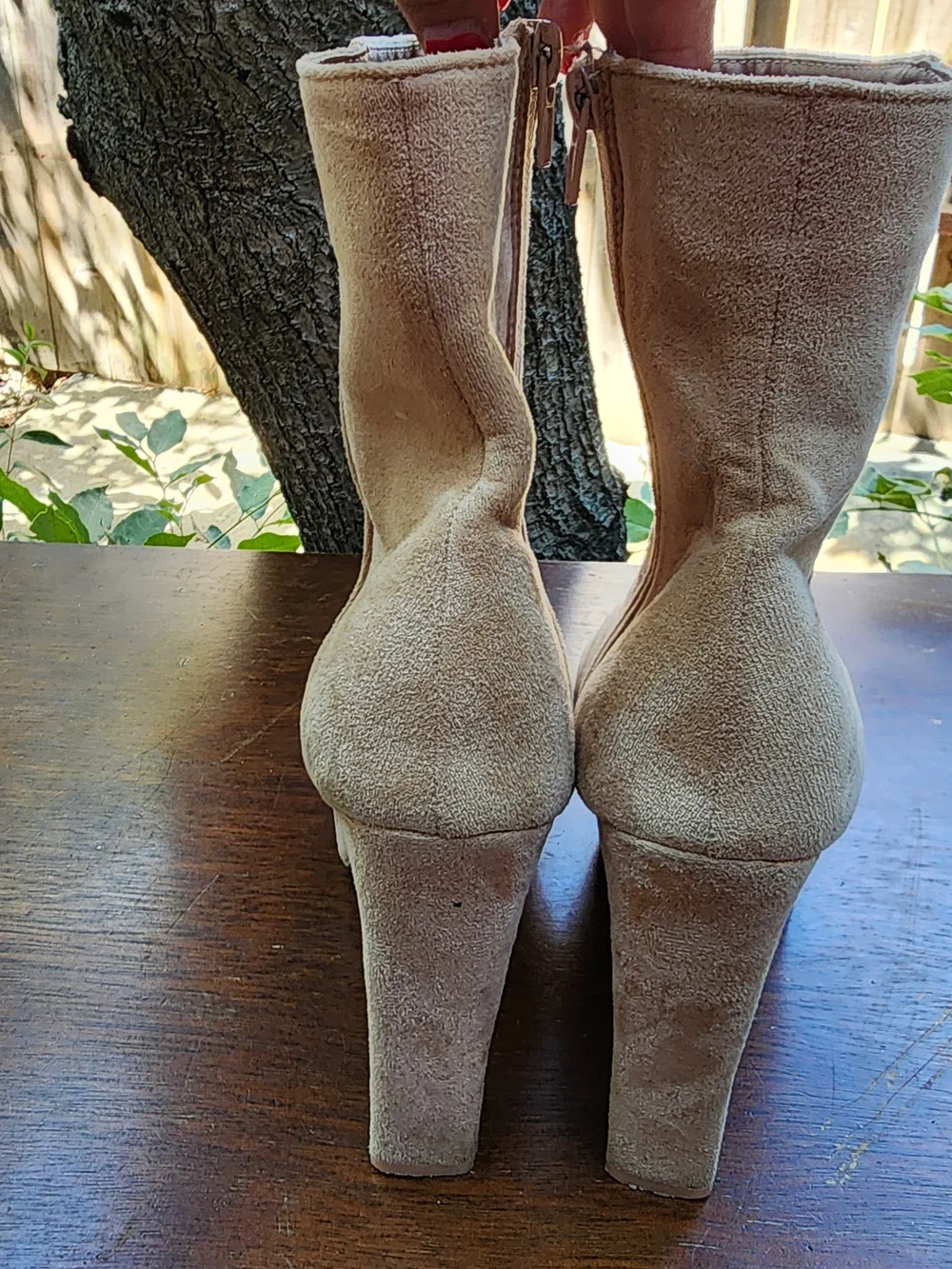 Taupe Faux Suede Concealed Platform Ankle Booties Side Zip Heeled Boots [8.5/39]